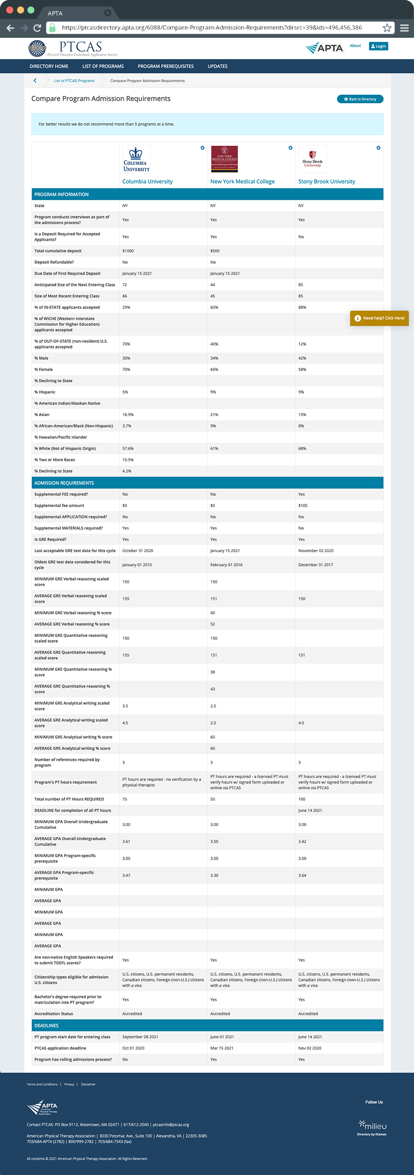 APTA Compare Programs