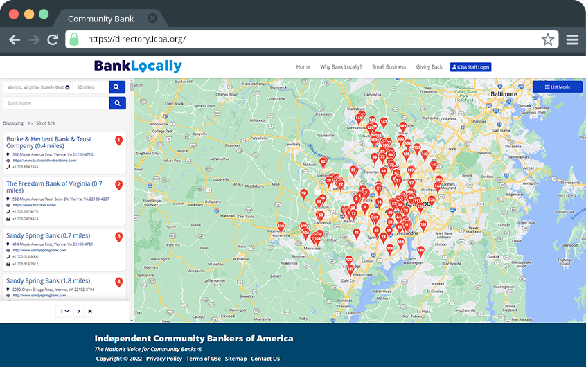 ICBA Locator Search Vienna Virginia